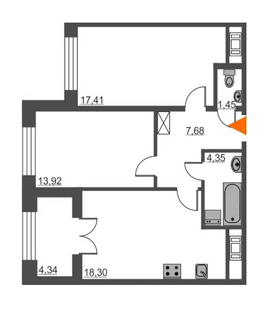 Двухкомнатная квартира в : площадь 63.11 м2 , этаж: 2 – купить в Санкт-Петербурге